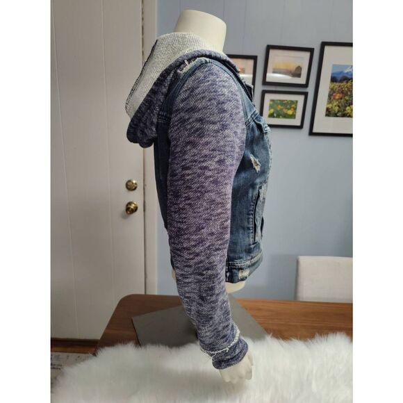 Free People Intentionally Distressed Denim Jacket with Hood - Picture 2 of 6